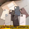 Modedesigner Telefonfodral för iPhone 15 15Pro 14 14Pro 14Plus 13 Pro Max 12Pro 11Pro XS XR XSmax Print Leather Card Holder Luxury Mobiltelefonskydd med metallbokstäver