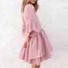 MUICHES Short Butterfly Sleeve Loose Mini Dress Woman Casual Single Breasted Stand Collar Fashionable Dress Summer 210715