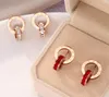 Crystal Diamond Stud Oorbellen Rose Gold Fashion Titanium Steel Double Wound Romeinse cijfers Studs Earring voor Girl Women Gift Jewelry White Red kleuren