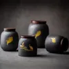 Japanese Ceramic Retro Caddies with Wood Lid Porcelain Tea Canister Sealed Spice Jar Candy Storage Tank Food Container