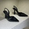 Designer-Damensandalen, Partymode, 100 % Leder, Tanzschuh, neue sexy Absätze, Super 9,5 cm, Damenhochzeit, spitzer Zehenbereich, Metall, Damenkopf, High-Heel-Kleid, Damenpumps, große Größe 35–42