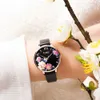 2019 Moda Tendencia Flor Relojes de cuero Curren Clásico Reloj de pulsera negro Reloj femenino Reloj de cuarzo para mujer Relogios Feminino Q0524