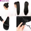 Yaki Straight Synthetic Drawstring Ponytail Hair Extension Clip Pony tail Hairpieces With Elastic Band 20 Inch Dream Ice's204e