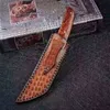 Новый высокий выживание прямой нож M390 Tanto Point Satin Blade Full Tang Desert Longwood Carbonwabling с кожаной оболочкой