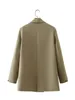 Kobiety Khaki Blazer Coat Vintage Kieszeń kołnierzyka 2022 Fashion Dowody szykowne topy