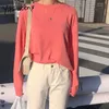 Yitimuceng Nicicy Kobiety Swetry Oversized Prosty Spring Spadek Koreański Moda Solidna Zielona Czarna Czarna Krótki rękaw TOPS 210601