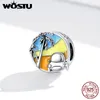 Wostu Summer Poważne Prawdziwe Sterling Silver 925 Summer Journey Charms Kolor Emalia Fit Dziewczyna Bransoletka Naszyjnik DIY Jewelry CQC1530 Q0531