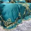 Conjuntos de cama de luxo ouro bordado real azul vermelho azul canteiro canteiro de linho folha de algodão folha de algodão