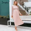 Simplee Elegancka Koronkowa Sukienka Kobiety Haft Plised O Neck Długi Plus Size Sukienki Kobiet Jesień Winter Lady Sexy Party Vestidos 201008