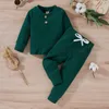 Toddler Baby Casual Clothing Set Autumn Solid Color Ribbed Long-sleeved Tops+Elastic Waist Trousers Kids Girls Boys Outfits