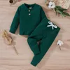 Peuter baby casual kleding set herfst effen kleur geribbelde lange mouwen tops + elastische taille broek kinderen meisjes jongens outfits