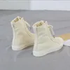 2022 Bahar Yüksek Üst Çizmeler kadın Retro Katı Renk Tüm Maç Chic Canvas Ayakkabılar Niş Tasarım Sense Dantel-Up Sneakers