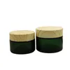 Bouteille en verre vert vide emballage cosmétique pots de crème pour les yeux faux bouchon à vis en bois flacons rechargeables conteneur 20G 30G 50G