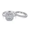 Anéis de cluster 925 simulação de prata esterlina diamante de alto carbono 7/7 mm 1/5 ct coxim corte conjunto anel qualidade é muito bom242g
