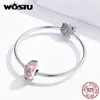 Wostu 100% 925 sterling silver rosa glas dans fjäril blomma passform original armband halsband DIY smycken gör cqc1285 q0531