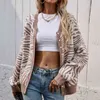 Women Oversized Leopard Knit Cardigan Autumn Winter Female Casual Loose V Neck Single Breasted Long Sleeve Knitted Outwear 211103