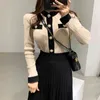 Women Vintage Two Piece Set Autumn Winter Knit Cardigan Coat And A Line Skirt Sweater Outfit Ladies Elegant Office 2 Pcs 210602