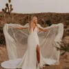 Bohemian Mermaid Wedding Dresses With Cape Spaghetti Straps Backless High Side Split Sweep Train Beach Country Style Bridal Gowns vestidos de novia Custom