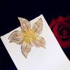 Brooches For Women Cubic Zirconia Yellow Bauhinia Luxury Vintage Big Pin Boutonniere Hyperbole Fine Jewelry Accessories