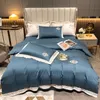 Set biancheria da letto in cotone egiziano 1000TC di lusso Royal tinta unita Queen King size Trapunta ricamata viola Copripiumino Lenzuolo Lino Pi5975603