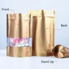 100Pcs Gold Zip Lock Mylar Foil Stand Up Bag with Frosted Window Heat Seal Tear Notch Food Storage Doypack Candy Tea Pouches