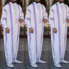 Etnik Giyim İslam Kaftan Müslüman Elbiseler Erkek Rahat Çizgili Uzun Kollu Gevşek Bornoz Moda erkek Arabistan Thobe