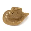 Mode évidé à la main Cowboy chapeau de paille femmes hommes été en plein air voyage plage chapeaux unisexe solide Western parasol casquette CP0192 C0305 Y0910