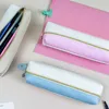 Bolsa organizadora de retazos, creativa, de cuero PU, lápiz de dos colores, estuche de lápices sencillo para estudiantes, caja de papelería con doble cremallera, bolsa de cepillo cosmético