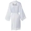 Kadın Pijama Masatin Robe Gelin Nedime Elbiseler Dantel Trim Kadınlar Düğün Gelin Bornoz Beyaz