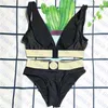 Bikini da donna con scollo a V Costumi da bagno con stampa oro Costume da bagno da donna a vita alta Reggiseno da donna in due colori