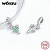 Wostu Nova Moda 925 Esterlina Prata Cacto Flor Grânulos Verde Zircão Fit Pulseira Original Pingente Encantos DIY Jóias CTC121 Q0531