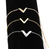 Länkkedja rostfritt stål armband bokstav V -armband för kvinnor inledande bröllopspresent grossistsmycken Kent22