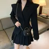 Spring Fashion temperament women 2 Piece Set Long Sleeve Jacket Coat+Mini Pleated Skirt 210531