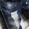 Sommarfärg graffiti Nya sommar Mäns Shorts Splash Bläck Fem-Point Casual Pants Washed Distressed Denim