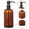 Dikke Amber Soap Dispenser Glaskruik met labels Matte Zwarte roestvrijstalen pomp Essentiële olielotion zeepfles 250 / 500ml 211130