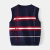 2-8T Plaid Sweater Tank For Boy Girl Toddler Kid Baby Spring Autumn V Neck Knit Top Fall Fashion Vest Knitwear Clothes 211011