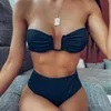 Women's Swimwear Factory Direct Sales Sexy Women Pure Color Underwire Bikini Chest Wrapped High Waist