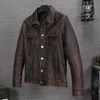 Męska skóra Faux 2021 Vintage Brown Men American Casual Style Jacket Single Breasted Plus Size 5xl Prawdziwy Wołowy Jesienny płaszcz