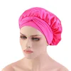 Satin Women Bonnet Stretch Solid with Wide Ties Long Hair Care Night Sleep Hat Adjust Silky Beauty Salon Head Wrap Cap