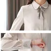 Vintage Casual Cardigan Shirts Weiße Schleife Solide Frauen Blusas Mujer Weibliche Lange Hülse Frauen Bluse und Tops Kleidung 8102 50 210527