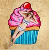 Lato 150 cm Mikrofibry Round plażowy Ręcznik Gruba Pizza Burger Czaszka Lody Lody Strawberry Poduszka Mata Swimsuit Wrap Ręcznik Szal