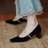 Dress Shoes Women Dress Shoe Flock High Heels Pointed Toe Mary Janes Shoes String Bead Pumps Bow Ladies Pearls zapatos mujer 8920N 220309