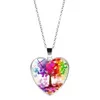 شجرة الحياة قلادة ملونة على شكل قلب قلادات سلسلة مجوهرات مقلدة للنساء والفتيات هدية إرادة وساندي