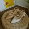 Meotina in vera pelle con tacco medio Décolleté con cinturino Scarpe da donna Punta quadrata Tacco basso Scarpe da donna basse Estate Beige Taglia 40 210608