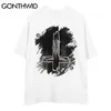 GONTHWID Camisetas Streetwear Casual Harajuku Cruz gótica Jesús Dios Imprimir Camisetas de manga corta Hip Hop Moda suelta Tops de verano C0315