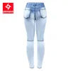 2236 Youaxon angekommen EU-Größe Motor Biker Jeans Frau Plus Größe 5 Taschen Stretch Bleach Wash Skinny Denim Hosen für Frauen 210302