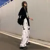 ダークホワイトルースクールガール原宿ハイウエストヒップホップレディースパンツ黒人女性貨物パンツゴシックルースジョガースウェットパンツQ0801