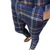 Pantalones de hombre Pantalones casuales para hombres Cierre de cremallera de negocios Lápiz masculino Slim-fitted Plaid Plaid Office