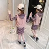 Enfants Vêtements Rayé Filles Tenues Hoodies + Robe Survêtement Printemps Automne Costumes Pour Enfants 6 8 10 12 14 210527