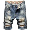 Männer Hellblaue Löcher Kurze Jeans Sommer Mann Gerade Fit Denim Shorts Gute Qualität Männer Knielange Jeans Shorts Denim Hosen